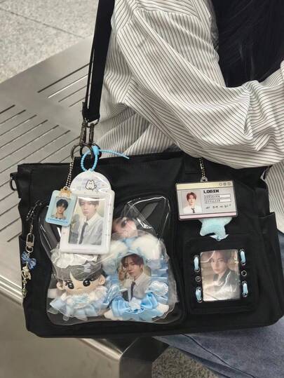 Japanese Style Anime Casual Nylon Daily Life Transparent Corn Doll Shoulder Bag, Large Capacity For Women, Suitable For Shopping, Commuting, Party, Comic Con, Gift