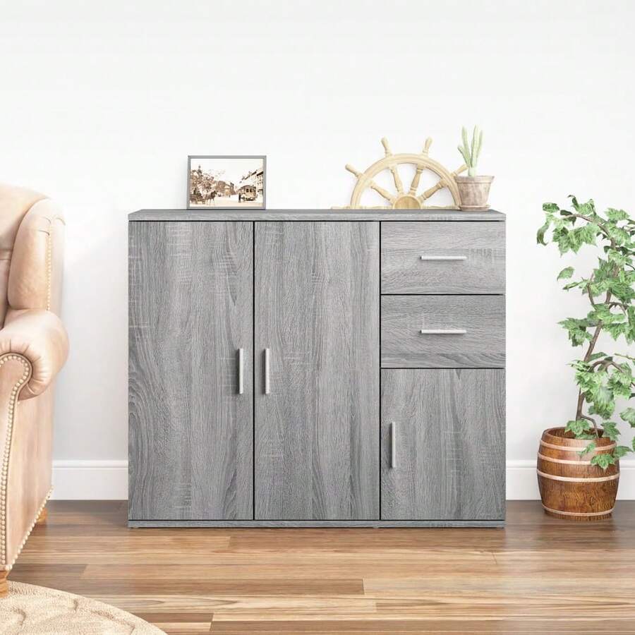 vidaXL Sideboard Grau Sonoma 91x29,5x75 Cm Holzwerkstoff - Grey - View 1