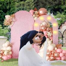 Pink Arch Backdrop Stand With Lights, Foam Board Balloon Arch Background Stand Frame For Birthday, Wedding, Baby Shower, Engagement, Graduation Party Decorations (Indoor) - Reose Gold - View 7