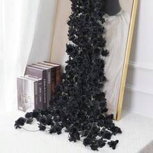 6pcs Artificial Rose Vine With Green Leaves Hanging Fake Rose Vine Suitable For Room Party Wedding Birthday Christmas Wall Arch Decoration - 黑色 - 查看 6