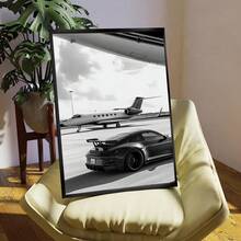 1幅豪华黑白跑车墙面艺术帆布画，复古照片印刷帆布，单色美学海报，高端汽车和航空主题墙面装饰，适用于家居、卧室和客厅，是送给汽车爱好者的绝佳礼物，可选择带框或不带框。 - 彩色 - 查看 5