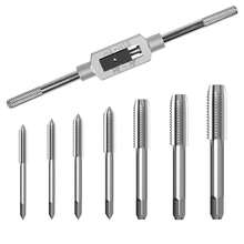 MOLOLAN Kit 8 Piezas Broca Machuelos Milimetrico Maneral Ajustable Roscador Util de grifos métricos, juego de grifos de rosca de mano, mini grifo métrico de rosca, juego de taladros de taladro de taladro M3 M4 M5 M6 M8 M10 M12 con llave ajustable 1/16-1/2,y llave de grifo ajustable, es un conjunto muy útil de herramientas de tapping - Plateado - Ver 2