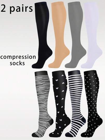 2 pares de calcetines de compresión para hombres y mujeres, aptos para deportes al aire libre, fitness, maratón, baloncesto, ocio diario, trabajo, escalada de montaña, campamento, senderismo, etc. Fabricados en una mezcla de nailon y poliéster tejido para todas las estaciones