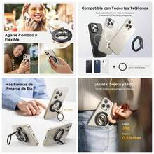 Soporte Magntico para Celular con Anillo, Innovador Soporte Metlico Bidireccional, Magnetico Holder Compatible con Todos los telfonos, Stand para Accesorios para 16 15 14 13 - plateado - Ver 1
