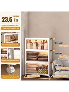 4 Layers Plastic Folding Storage Box With Multi-Layer, Stackable Storage Box With Wheels, Suitable For Home Storage Of Books, Clothes, Toys, Closet, Wardrobe, Bedroom, Bathroom, Office, Basic Bedroom Furniture Storage Box - White - View 13