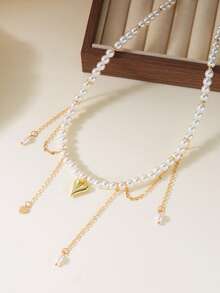 قلادة من اللؤلؤ والخرز على شكل قلب مع شرابة لؤلؤية، قطعة واحدة أنيقة وعملية للنساء، مناسبة للاستخدام اليومي والمناسبات والعطلات والزفاف والمناسبات الخاصة، هدية عيد الميلاد وعيد الأم وعيد الحب