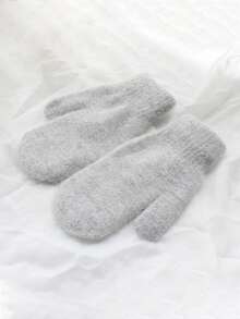 1 Pair Double Layered Velvet Thickened Warm Gloves Solid Color Versatile Cold Protection Gloves For Outdoor Cycling Winter Warm Unisex Plush Lining Mittens Birthday Christmas Gifts