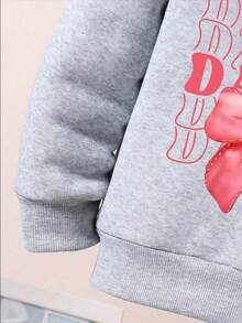 青少年女孩卡通印花保暖连帽衫和运动裤套装 - 灰色 - 查看 4