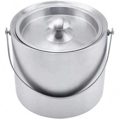 Stainless Steel Insulated Double Wall Ice Bucket With Lid And Handle For Wedding Party Picnic (3 Liters)