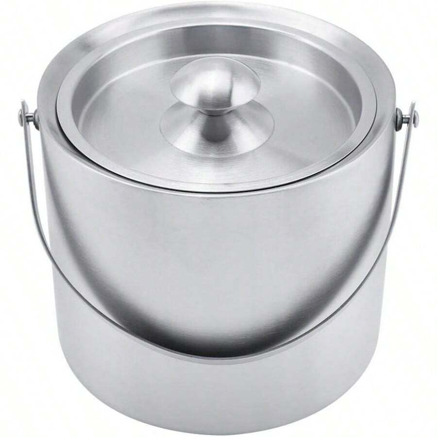 Stainless Steel Insulated Double Wall Ice Bucket With Lid And Handle For Wedding Party Picnic (3 Liters) - Silver - View 1