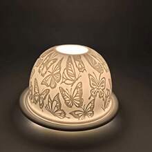 1个陶瓷烛台（不含蜡烛） - 灯罩和底座组合，3D蝴蝶图案设计，现代简约风格，适合作为情人节、新年礼物，以及客厅、餐桌的家居装饰。