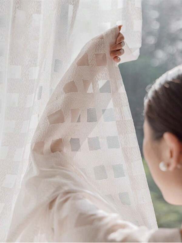 1 Stück französischer Cut Out karierter Vorhang aus Tüll, vielseitig für Schlafzimmer & Wohnzimmer, modische Fenster Dekoration für Zuhause, einfache Stangentasche Installation