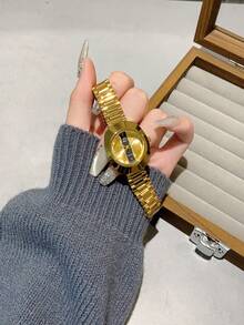 1 件酒桶形钻石镶嵌路浮雕金色表盘石英表，适合女士，时尚，适合日常佩戴，生日，派对，波西米亚风格，适合日常佩戴 - 金色 - 查看 10