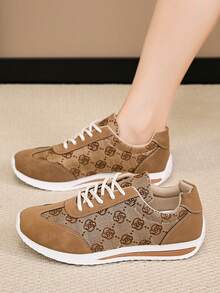 Zapatillas casuales ligeras y de moda para mujer con bordados, suelas suaves y versátiles para uso diario, primavera/otoño - Marrón - Ver 3