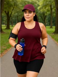 Regata Plus Size Academia Fit Tamanho Grande Larguinha - bordô - Visão 3