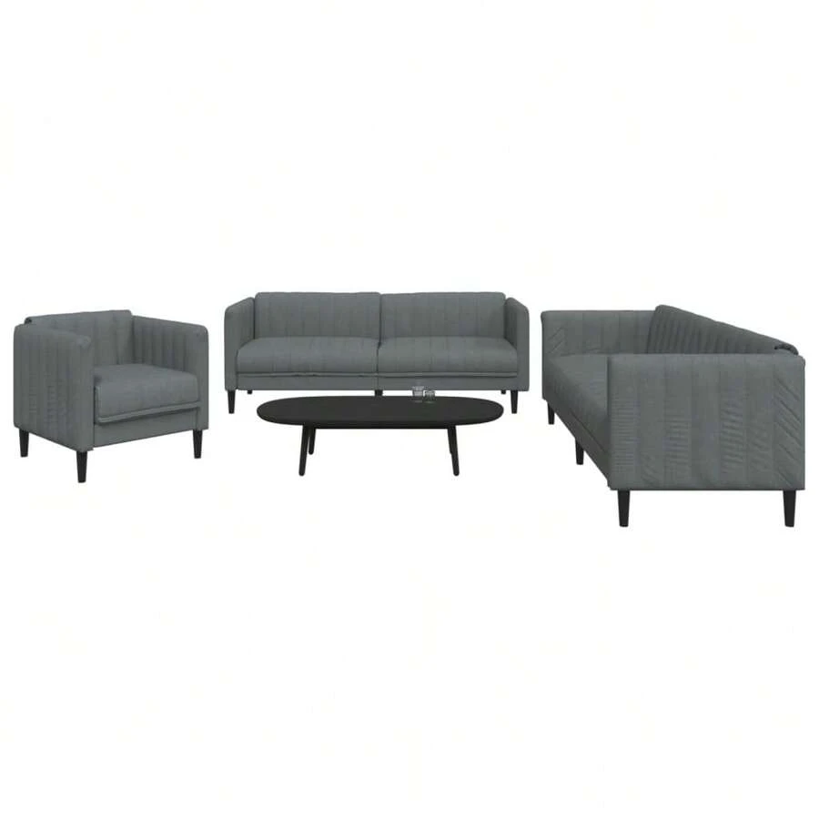 vidaXL 3-Teiliges Sofa-Set, Dunkelgrau Stoff - Grau - Übersicht 1
