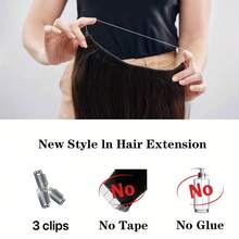 Fish Line Human Hair Extension Wire Natural Hair One Piece Invisible Wire Hair Weft With 3 Clips Natural Black Hair Clip In Human Hair Extensions For Women - S2 - View 7