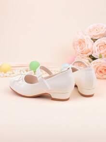 Zapatos de vestir formales con decoración de lazo blanco simple para niñas, adecuados para ocasiones como bodas, fiestas, actuaciones, bailes, apropiados para niñas pequeñas, niñas y niñas grandes