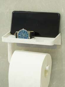 Portarrollos de papel higiénico negro con soporte, portarrollos de papel higiénico de baño con soporte para teléfono, soporte para pañuelos adecuado para baño/cocina, sin necesidad de perforar - Multicolor - Ver 6
