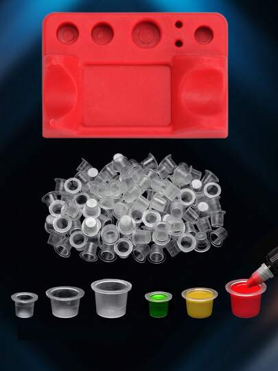 ATOMUS 1pc Silicone Tattoo Pen Holder, 150pcs Plastic Tattoo Ink Cup Lids In S/M/L Sizes