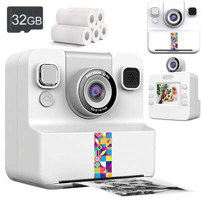 Fotocamera digitale portatile con stampa istantanea e obiettivo rotante a 180° per selfie | Stampa, condividi e decora istantaneamente con carta integrata | Caratteristiche: display LCD da 2,4", 1080P HD, musica ed effetti sonori | Accessorio divertente e creativo per viaggi e feste | Regalo (rosa/blu/viola), batteria ricaricabile da 1300mAh per viaggi, feste, compleanni, Natale e Capodanno