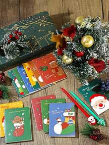 10pcs/20pcs/30pcs Christmas Mini Notebooks, Snowman & Santa Claus Pattern Memo Pads, Christmas Themed Pocket Notebooks, Holiday Party Favors
