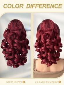 14英寸长红色爪形马尾辫，自然深波浪卷发，耐热合成马尾假发，适合女性在圣诞节、万圣节派对和日常佩戴。 - 紅色 - 查看 6