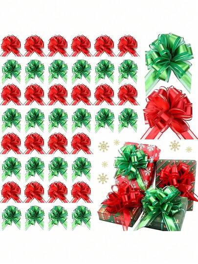 6pcs- Pull Bow Gift Wrapping Pull Bow Ribbon Pull Bows, Christmas Large Ribbon Pull Bows Red, Light Green Pull Bows - Reusable Birthday Ribbon Bow For Wrapping Boxes & Decorative Accents, Gift Wrapping Wedding Basket Birthday Party Gift Boxes And Flower Decorations,Christmas Gift Decorations, Perfect Christmas Party Supplies(Red,Light Green )