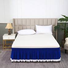 1pc Bicolor Ruffled Elastic Bed Skirt, Soft Bedding - White With White Ruffle Elastic Bed Skirt, Bed Valance, Stretchy Bed Skirt, Suitable For Bedroom, Guest Room, Dorm, Hotel Bedding Decor