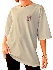 Over Quero Café Streewear Unisex T-Shirt Ref4014 - 卡其色 - 查看 4