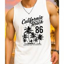 Men's California Malibu Print Tank Top Casual Everyday Lightweight Premium Cotton - 白色 - 查看 1