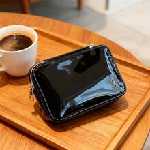 Bolsa de maquillaje YSL, bolsa de almacenamiento de lápiz labial, monedero, espejo incorporado, portátil de viaje, negro 14 * 11 * 4cm - Negro - Ver 2