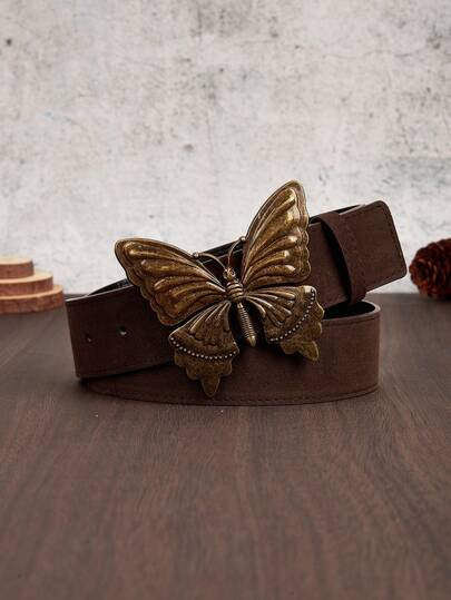 1pc New Brown Butterfly Street Style PU (Polyurethane) Women's Belt, Suitable For Jeans, Shorts, Dresses, Casual & Commute Wear, European And American Street Style Design