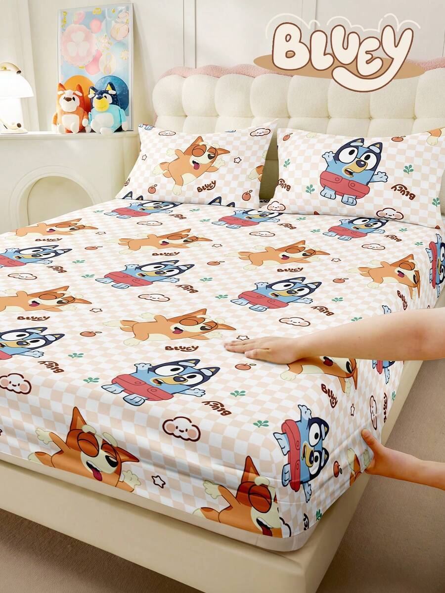 Bluey 1 cearșaf cu saltea albastră, lenjerie de pat drăguță în carouri albastre, protecție pentru saltea, textil confortabil pentru casă, husă de pat, prietenoasă cu pielea, cearșafuri de pat, protecție pentru saltea respirabilă și anti-scărpaturi, moale și prietenoasă cu pielea, pentru pat single, twin, full, queen și king size, pentru toate anotimpurile, lenjerie de pat decorativă albastră elegantă pentru dormitor, lavabilă la mașină, cuvertură rezistentă la praf, (doar 1 cearșaf cu saltea), decor de iarnă, decor de cameră, decor de Crăciun - Multicolor - Vizualizare 1