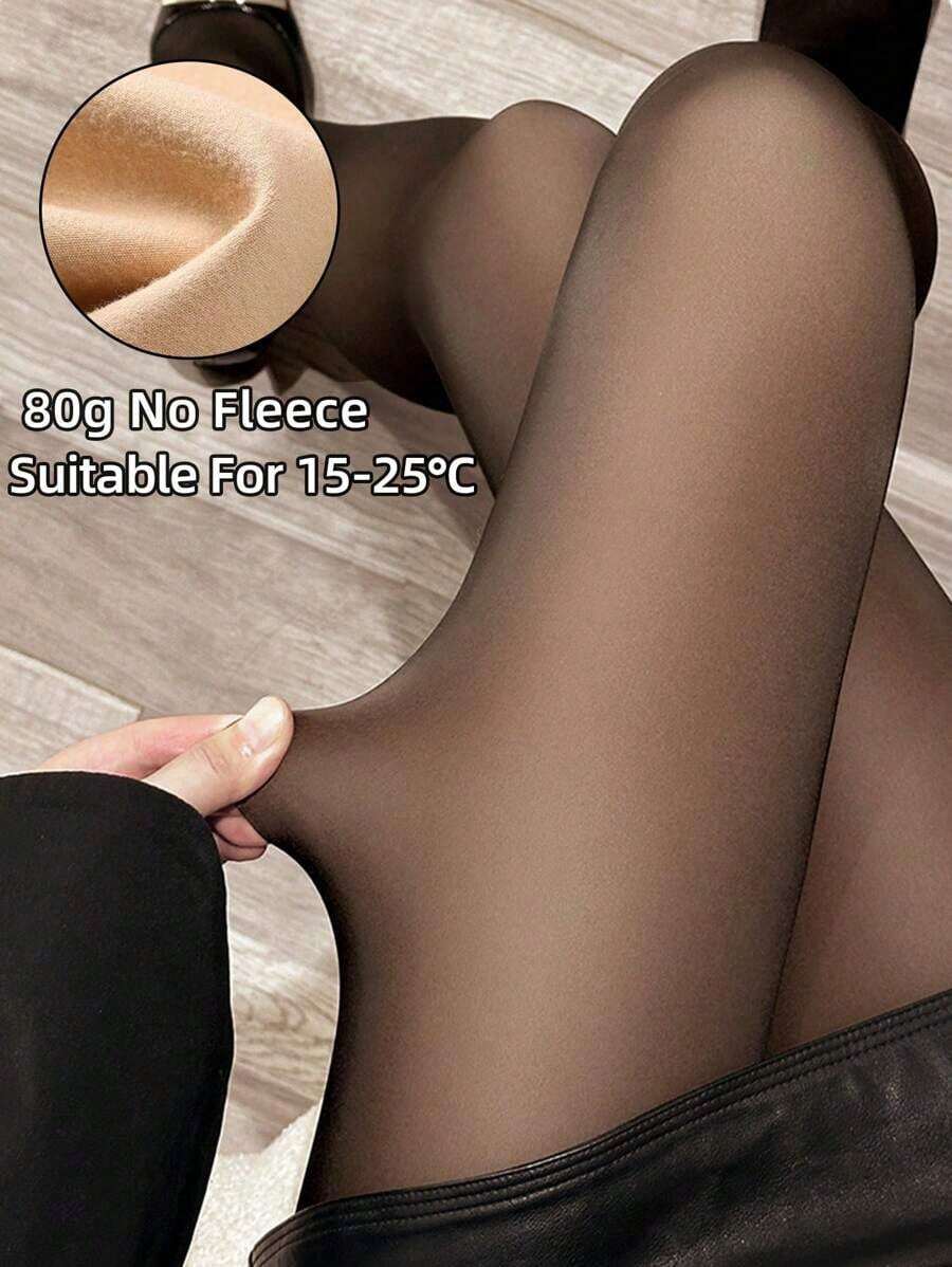 1pc 80g Women's Sexy Sheer Pantyhose, Suitable For Spring, Autumn And Winter, Business And Sexy Choice, Plus Size Warm Lining Tights, Thickened Fleece Lining For Warmth, Casual Daily Wear - 黑色 - 查看 1