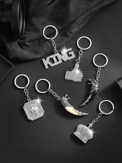 1 pezzo Accessorio portachiavi alla moda europeo e americano, personalizzato, con corona e lettera a forma di zanna, completamente tempestato di strass, per uomo, adatto per discoteca e stile hip-hop