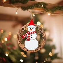 Adornos navideños rústicos de madera: estrella, muñeco de nieve y campana. Etiquetas colgantes para el hogar. - Blanco - Ver 5
