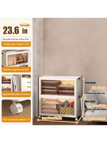 4 Layers Plastic Folding Storage Box With Multi-Layer, Stackable Storage Box With Wheels, Suitable For Home Storage Of Books, Clothes, Toys, Closet, Wardrobe, Bedroom, Bathroom, Office, Basic Bedroom Furniture Storage Box - White - View 11