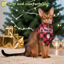 2pcs Adjustable Merry Christmas Pet Bandanas Polyester Green And Red Buffalo Plaid Santa Claus Snowman Gingerbread Man Pattern Pet Scarf Bib Suitable For Cats And Dogs Christmas Decorations For Home 2025 Gifts Party Supplies Fabric