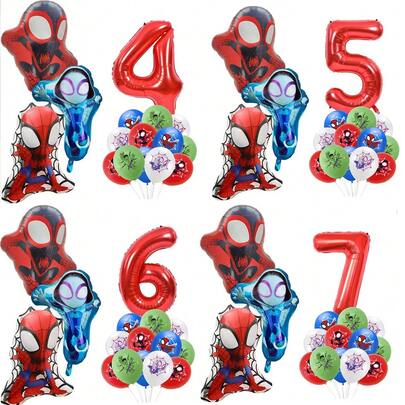 Marvel Number Balloon Set Spider-Man Party Background Scene Decoration Number Balloon Set Creative Superhero Balloon Set Spider-Man Cool And Stylish Character Balloon Decorations Spider-Man Birthday Gift Spider-Man Surprise Room Wall Creative Balloon Decoration
