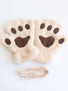 1 Pair Cute Cat Paw Fingerless Gloves, Warm Gloves Suitable For Daily Wear And Gatherings, Autumn/Winter+Winter Gear+Gloves Bear+Christmas Summer - Mittens - View 13