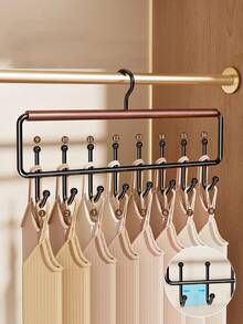 Wooden Clothes Hanger With Non-Slip Wave Hooks, Multi-Functional Clothing Rack For Dresses, Tops, Lingerie - Brown - View 3