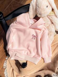 卡通印花连帽卫衣，可爱女宝宝保暖舒适上衣，秋冬季 - 粉色 - 查看 2