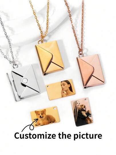 1pc Customized Photo Necklace | Customized Colorful Photo Envelope-Shaped Necklace | Minimalist Charm Customized Gift | Surprise Small Gift! This Customized Colorful Photo Necklace Is Like A Unique Treasure Box To Store Surprising Memories! Its Special Envelope-Shaped Small Box Design Allows You To Store Cherished Photos Or Adorable Pet Photos Inside!