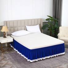 1pc Bicolor Ruffled Elastic Bed Skirt, Soft Bedding - White With White Ruffle Elastic Bed Skirt, Bed Valance, Stretchy Bed Skirt, Suitable For Bedroom, Guest Room, Dorm, Hotel Bedding Decor