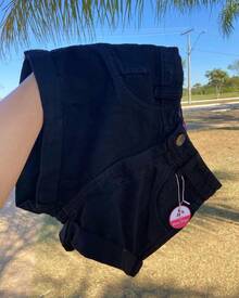 Basic Denim Shorts With Black And Gray Hem - Black.. - View 1
