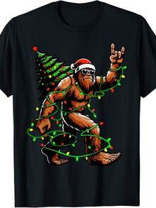 Santa Bigfoot Cistmas Tree Xmas Lights Funny Sasquatch T-Shirt - 款式11 - 查看 1