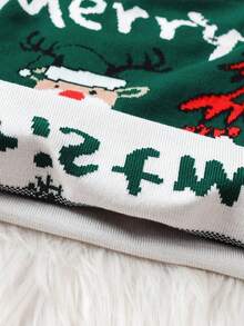 Young Boy Christmas Reindeer "Merry Christmas" Pullover Sweater, Suitable For Spring, Autumn, Winter - Green - View 6