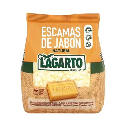 Detergente en Escamas de Jabón Natural Lagarto 400g, Jabón Natural Hipoalergénico para Lavadora y Lavado a Mano, Escamas de Jabón para Ropa Blanca, de Color y Prendas Delicadas, Pack Ahorro