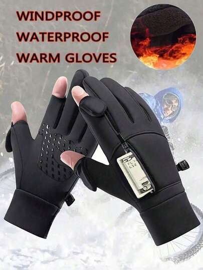 1pair Winter Windproof Waterproof Touch Screen Warm Gloves, For Outdoor Cycling, Fishing, Running, Skiing, Driving, Men's Non-Slip Cold-Proof Touchscreen Gloves, Ideal Choice For Gifts